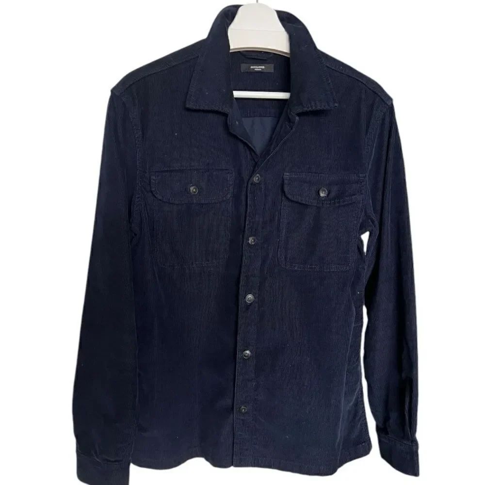 JACK & JONES Navy Blue Corduroy Buttoned Men Shirt Jacket Size M